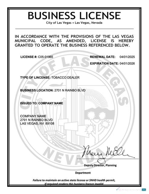 Download USA Nevada business license Word and PDF template Photoshop template